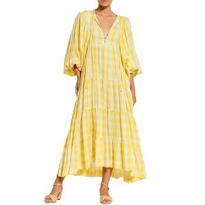 Bohemian Traders Balloon Sleeve Boho Yellow Maxi Dress Sz S